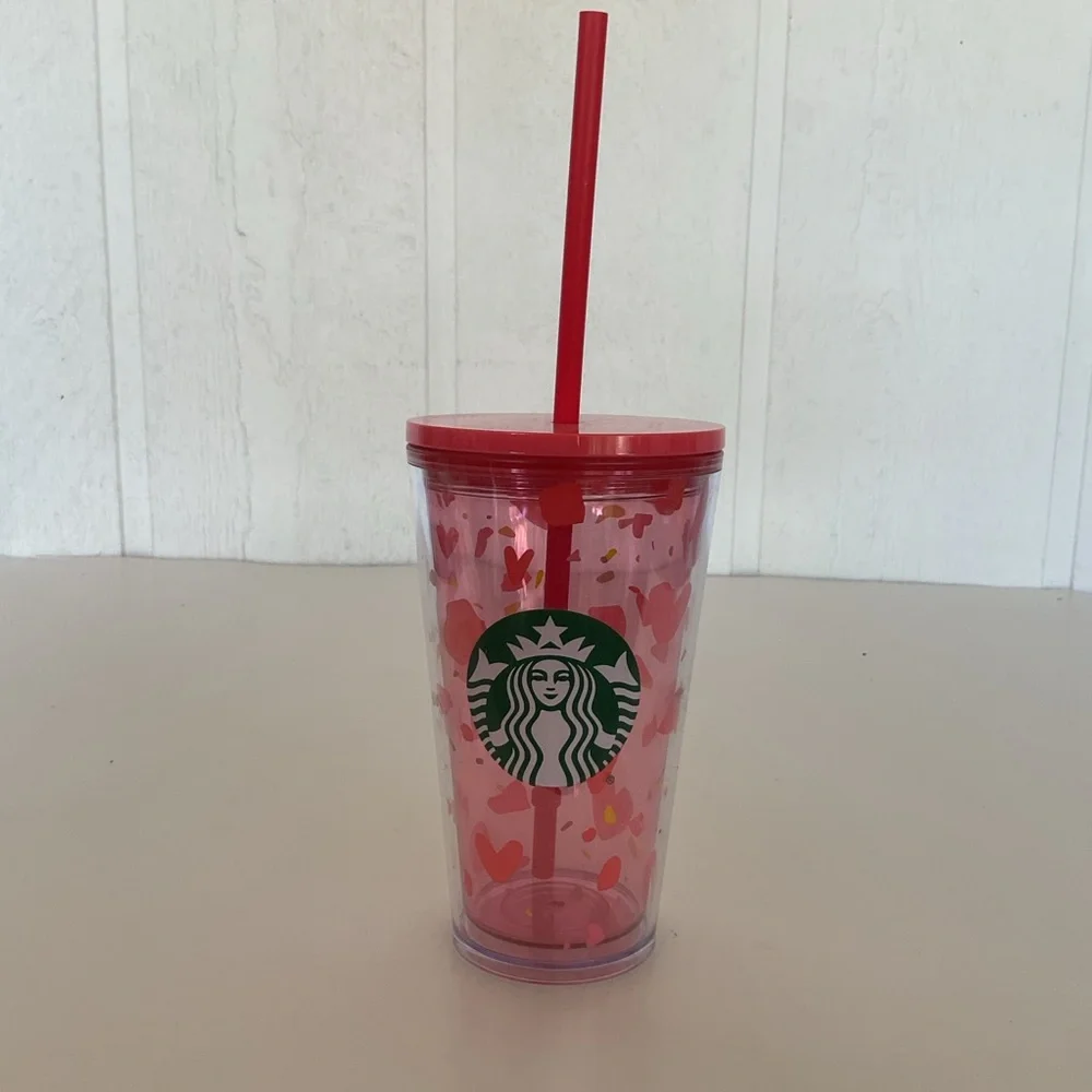 Starbucks 2020 NWT Valentines Day Pink Heart Cold Cup Tumbler 16 ounce